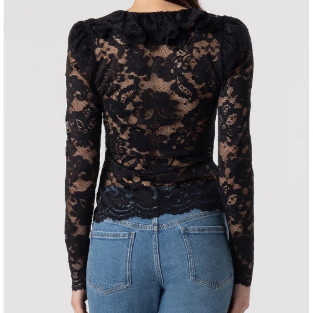 NWT Women Generation Love (Item-303) Black Corsa Lace Puff Sleeve Blouse Top L - Picture 3 of 14